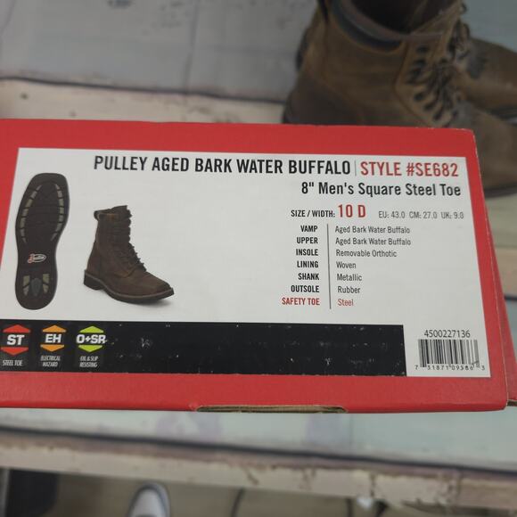 Justin Original Workboots 10 D Pulley 8 In Electrical Hazard Steel Toe Work main image 6